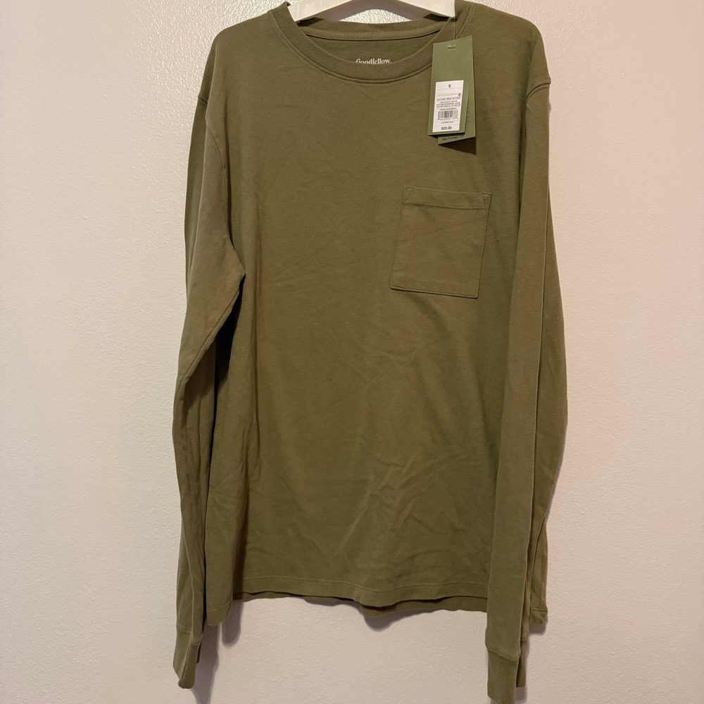 Goodfellow & Co Mens Long Sleeve Pocket T-Shirt Olive Green Cotton SMALL New